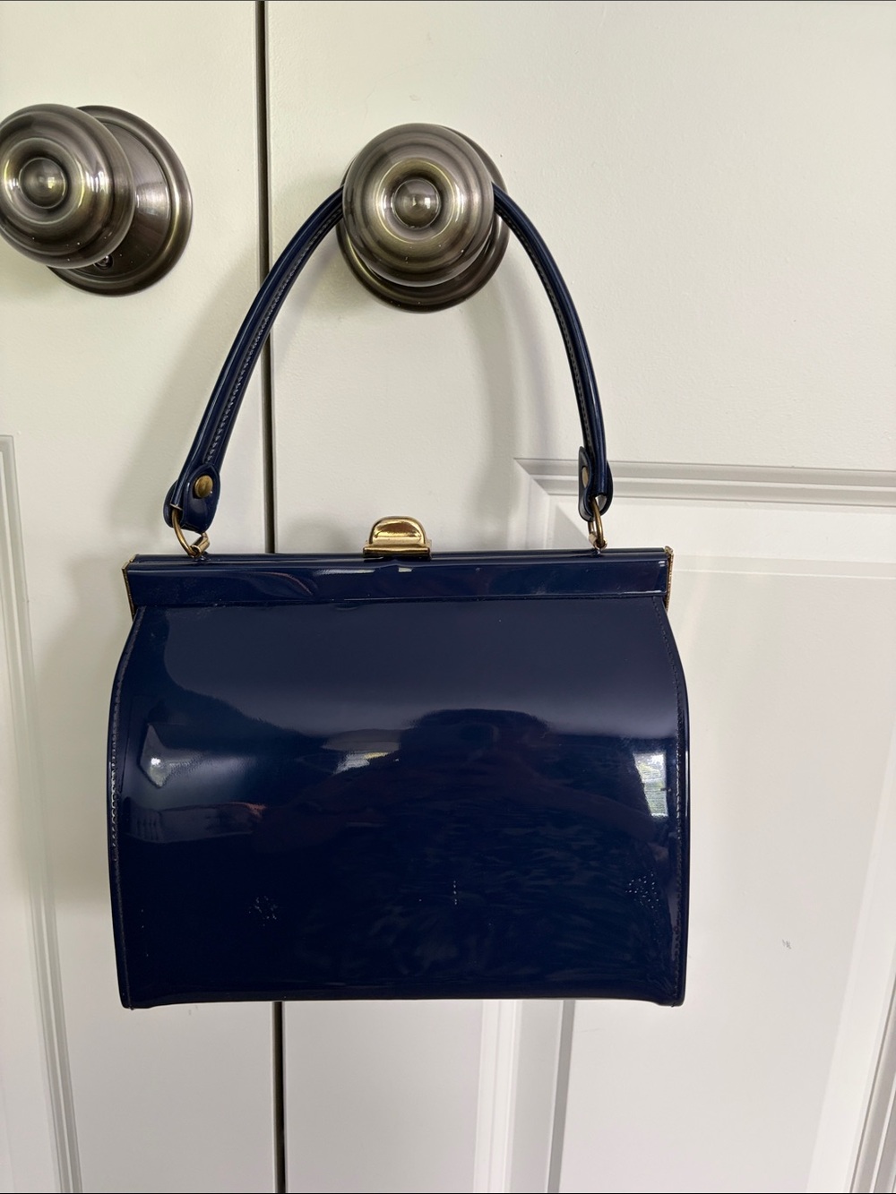 Classic Patent Navy Top-Handle Satchel